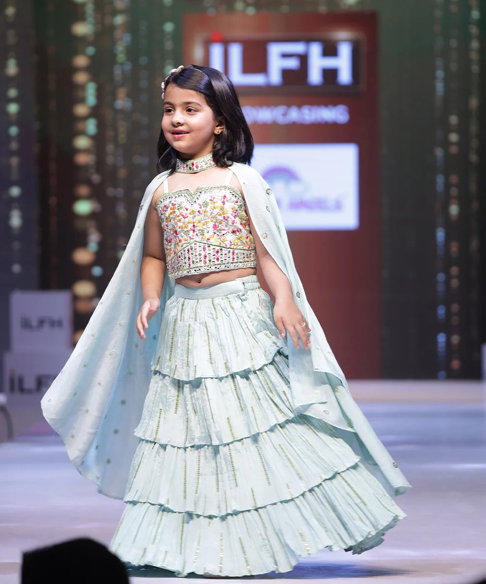 Sea-Green Coloured Stylish Lehenga Choli for Kids