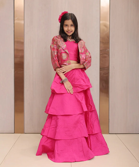 Pink Coloured Party Wear Lehenga Sets for Small Girls