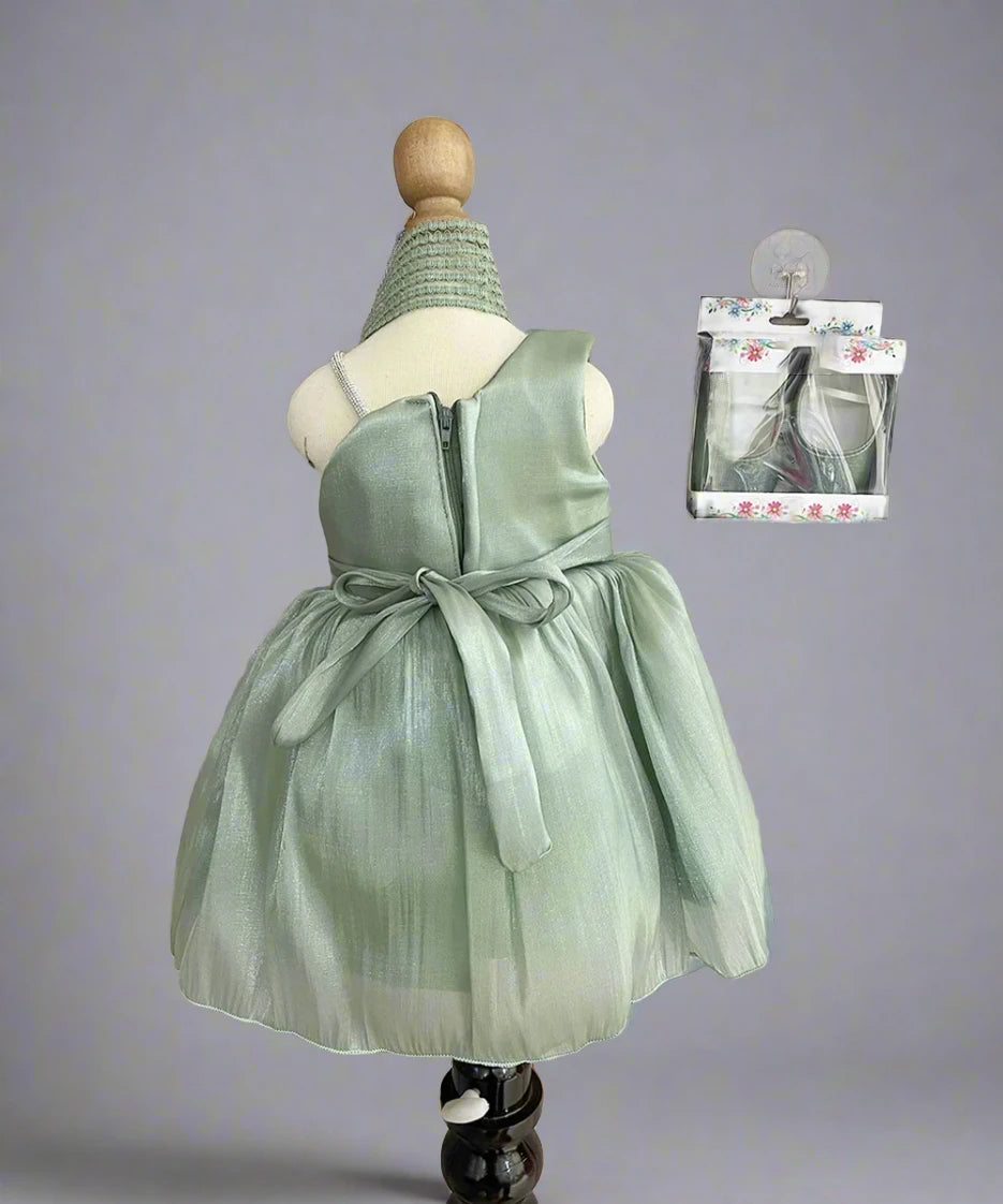 Mint Green Coloured Big Floral Frock with Matching Shoes