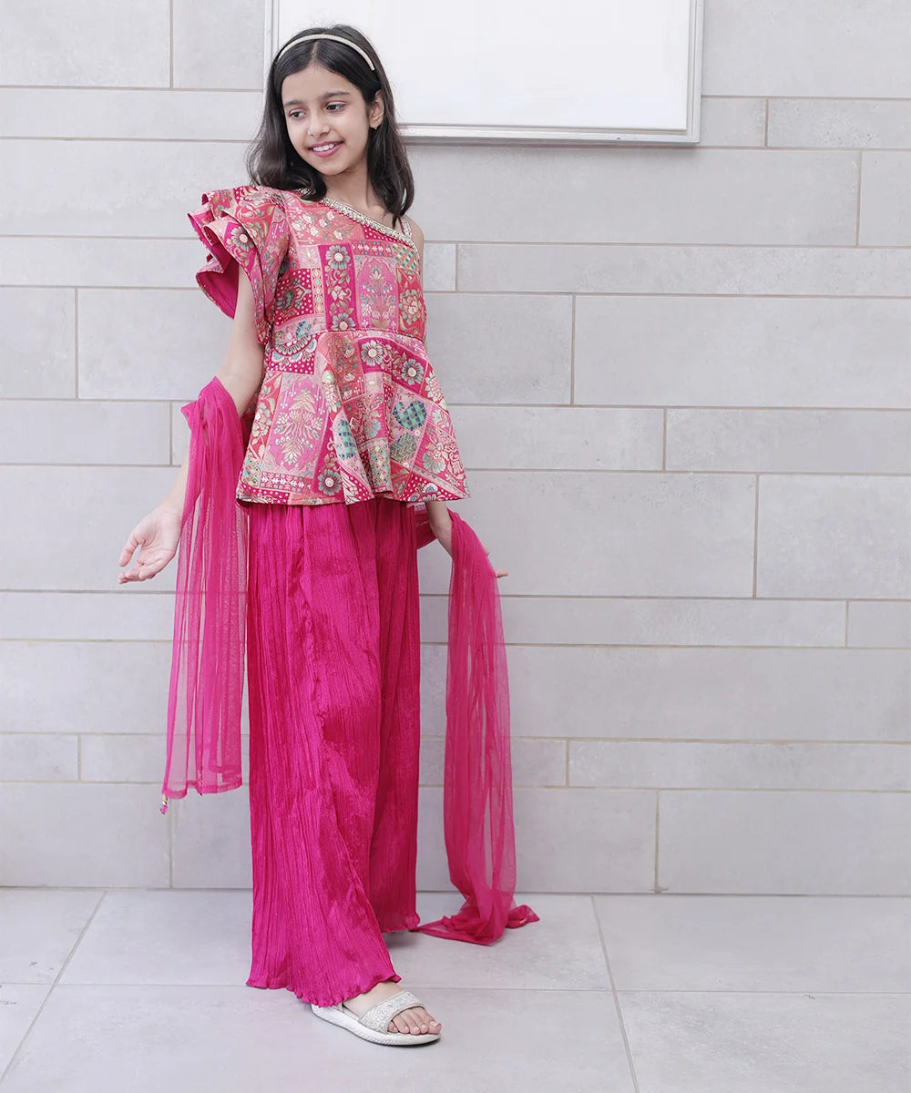 Rani Pink Coloured Sharara Set for Weddings