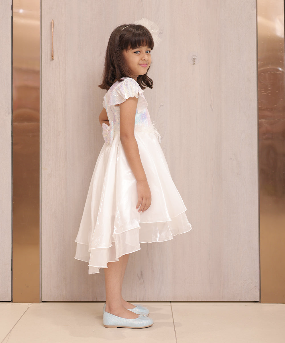 Pre Order: Pearl White Coloured Party Wear Frock for Girls (DM For Price)