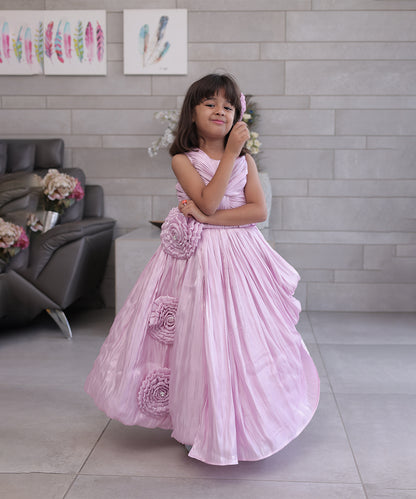 Pink Coloured Self-Designed Party Wear Gown for Girls