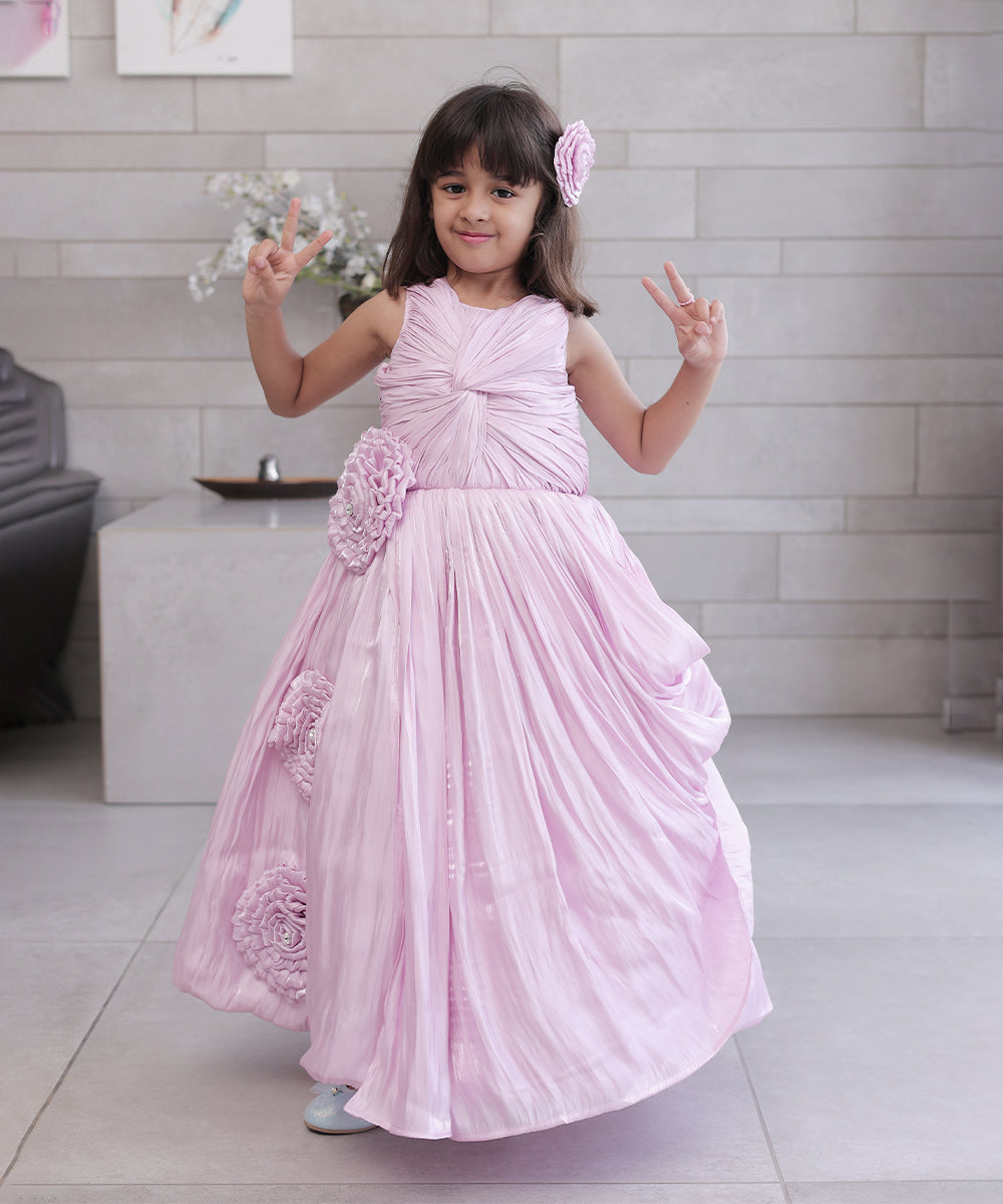 Pink Coloured Self-Designed Party Wear Gown for Girls