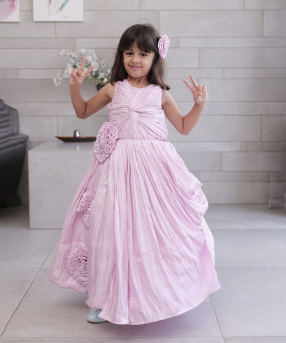 Pink Coloured Self-Designed Party Wear Gown for Girls