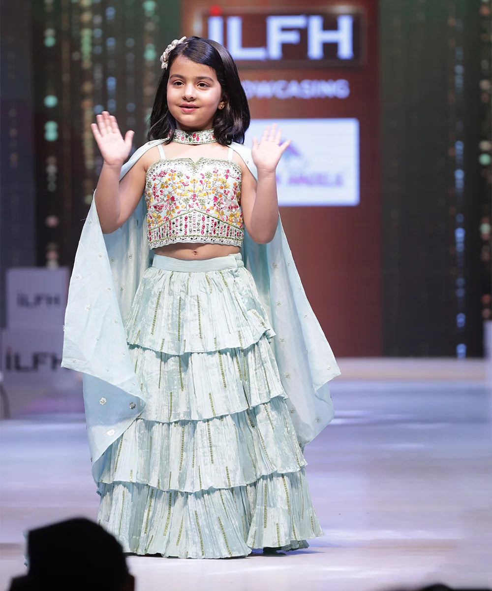 Sea-Green Coloured Stylish Lehenga Choli for Kids