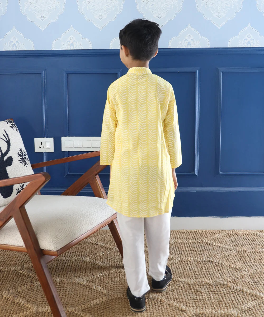 Light Yellow Colored Kurta Set for Kids Boys