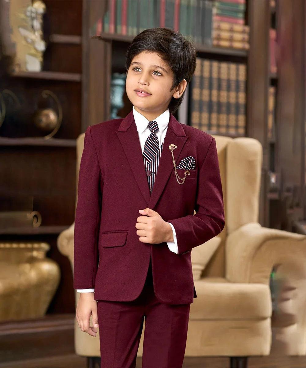 Maroon Coloured Designer Coat Suit for Boys(DM For Price)