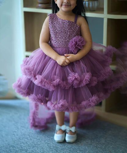 Wine Frock with Floral Details and Cape